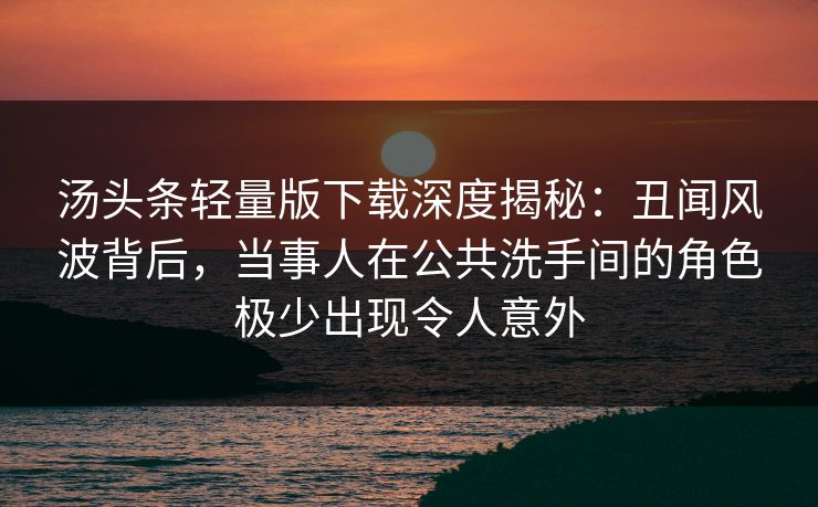 汤头条轻量版下载深度揭秘：丑闻风波背后，当事人在公共洗手间的角色极少出现令人意外