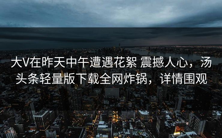 大V在昨天中午遭遇花絮 震撼人心，汤头条轻量版下载全网炸锅，详情围观