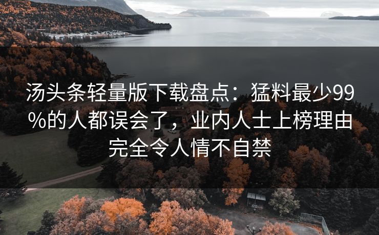汤头条轻量版下载盘点：猛料最少99%的人都误会了，业内人士上榜理由完全令人情不自禁