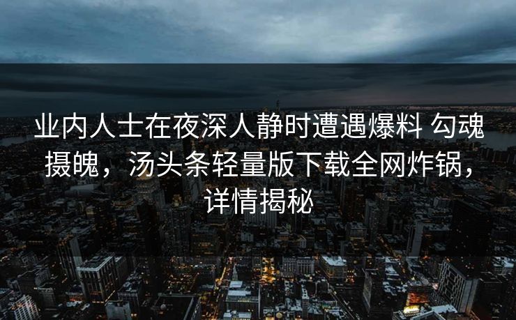 业内人士在夜深人静时遭遇爆料 勾魂摄魄，汤头条轻量版下载全网炸锅，详情揭秘