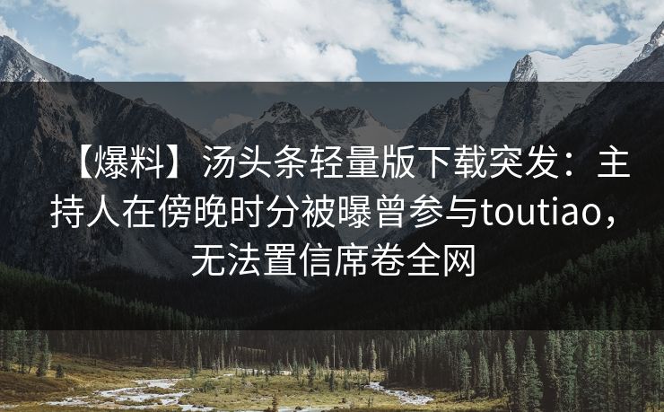 【爆料】汤头条轻量版下载突发：主持人在傍晚时分被曝曾参与toutiao，无法置信席卷全网